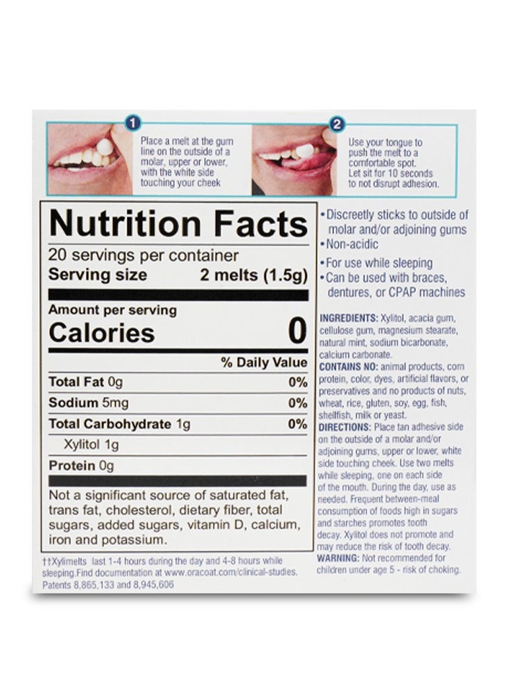 XYLIMELTS Sugar Free Xylitol For Dry Mouth Mild Mint Flavor 40 MELTING TABLET
