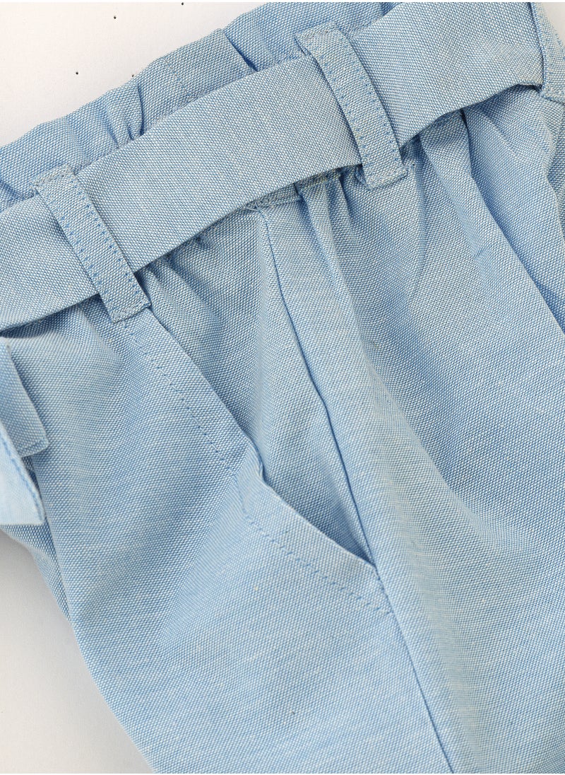 Light Blue Cotton Trousers with Tie Waist for Girls