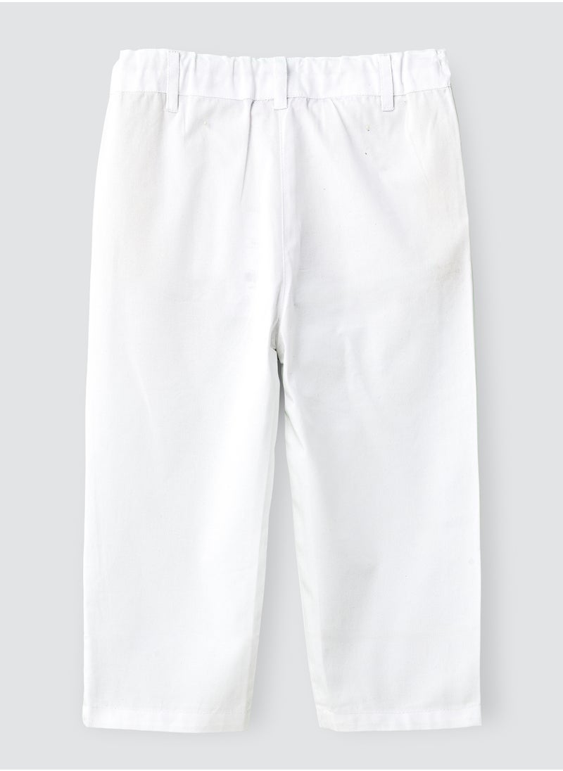 White Cotton Trousers with Floral Print for Girls