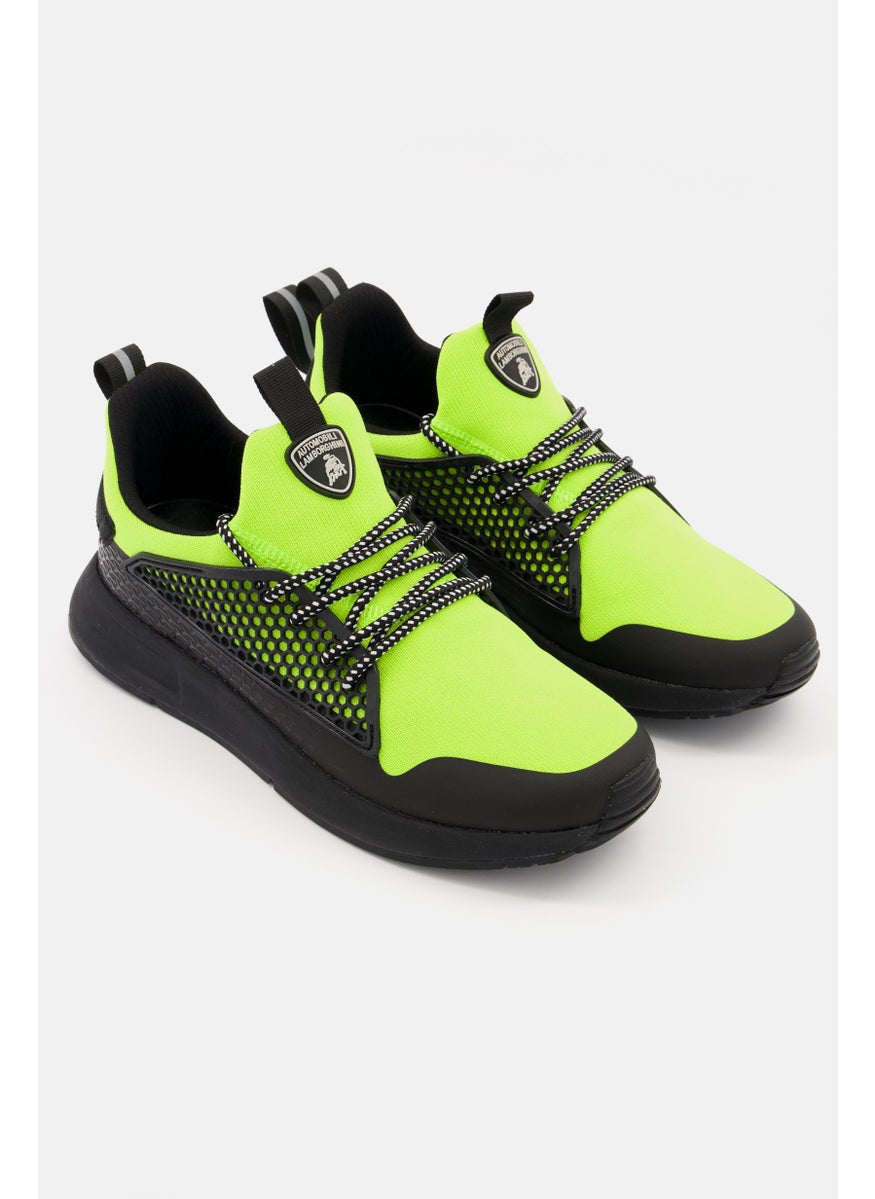Men Lace Up Brand Logo Casual Shoes, Black/Lime Green