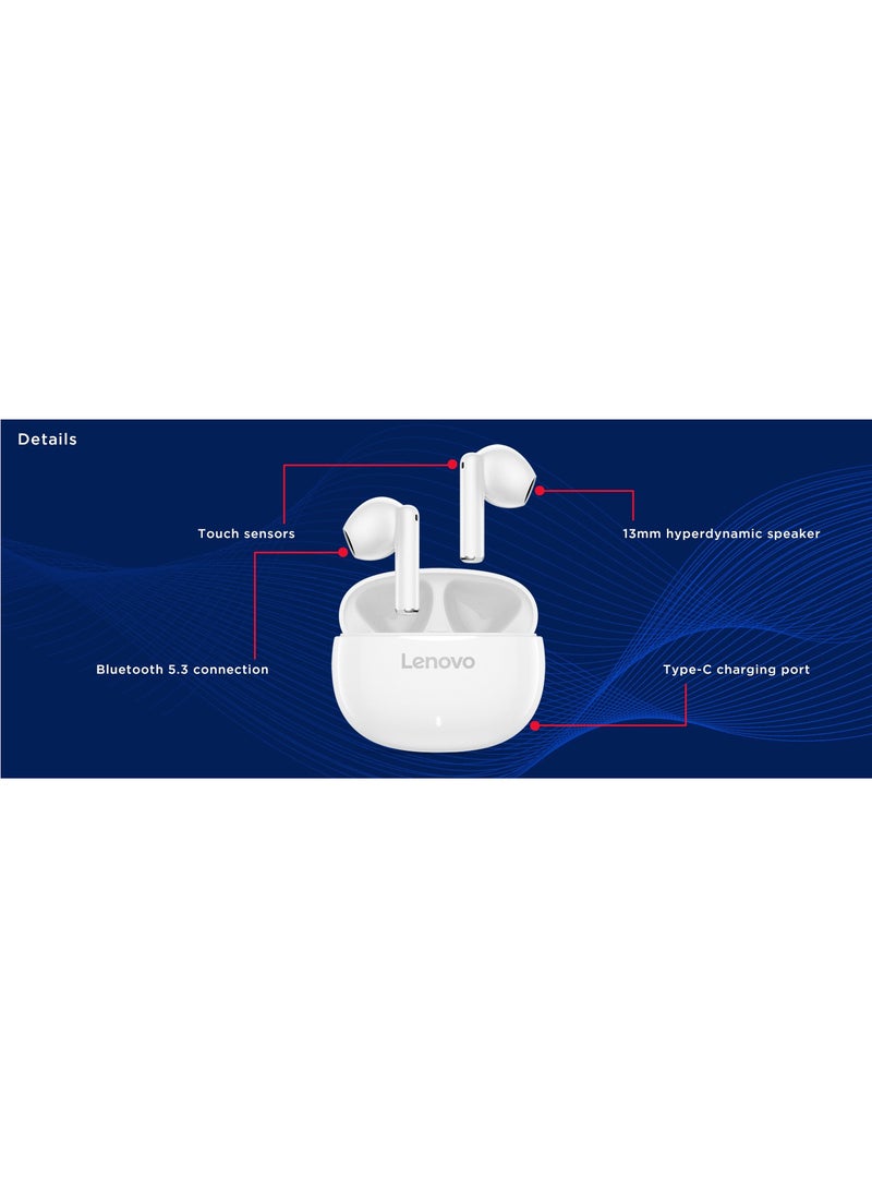 E310 True Wireless Stereo Earbuds, Bluetooth 5.3, 13mm Drivers, AI Call Noise Reduction, 20 Hours Playtime, USB-C Charging, Lightweight - White, with 1-Year Replacement Warranty White