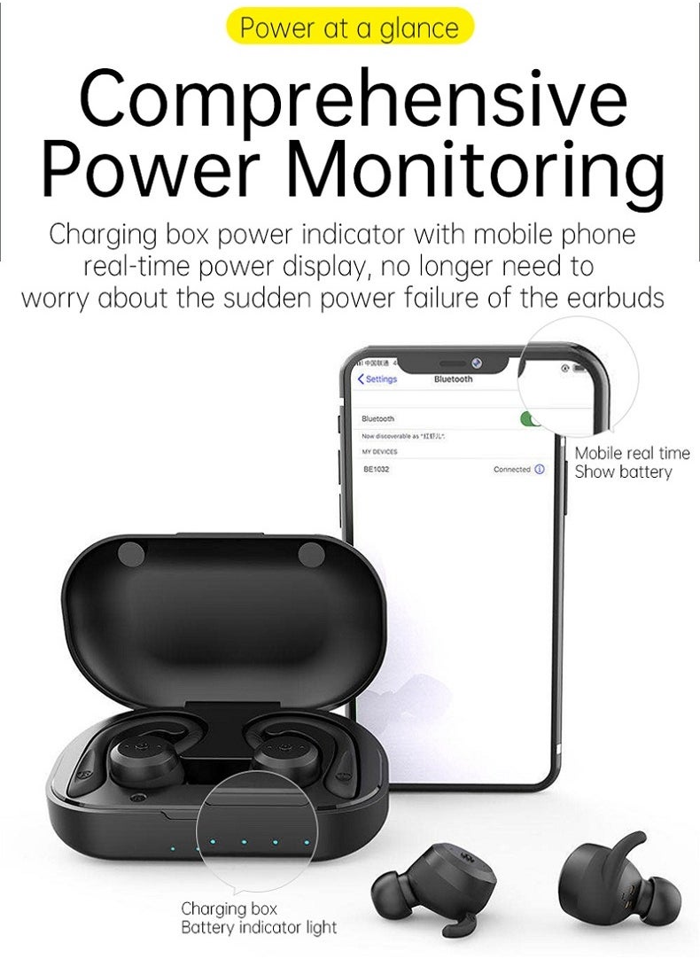 Bluetooth Headphones, True Wireless Earbuds With Charging Case, IPX7 Waterproof Stereo Sound Earphones With Built In Mic, Dual Wear Style Sport Wireless Headset For Sports Running, (1pc, Black)