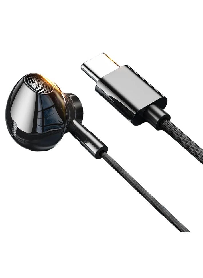 Wired Earbuds, Hifi Bass Stereo Game Headphones, Lightweight Universal Hand Free Wired Headsets, Durable Portable Clear Sound Earphones With Built In Mic, (1pc, Type C Black)