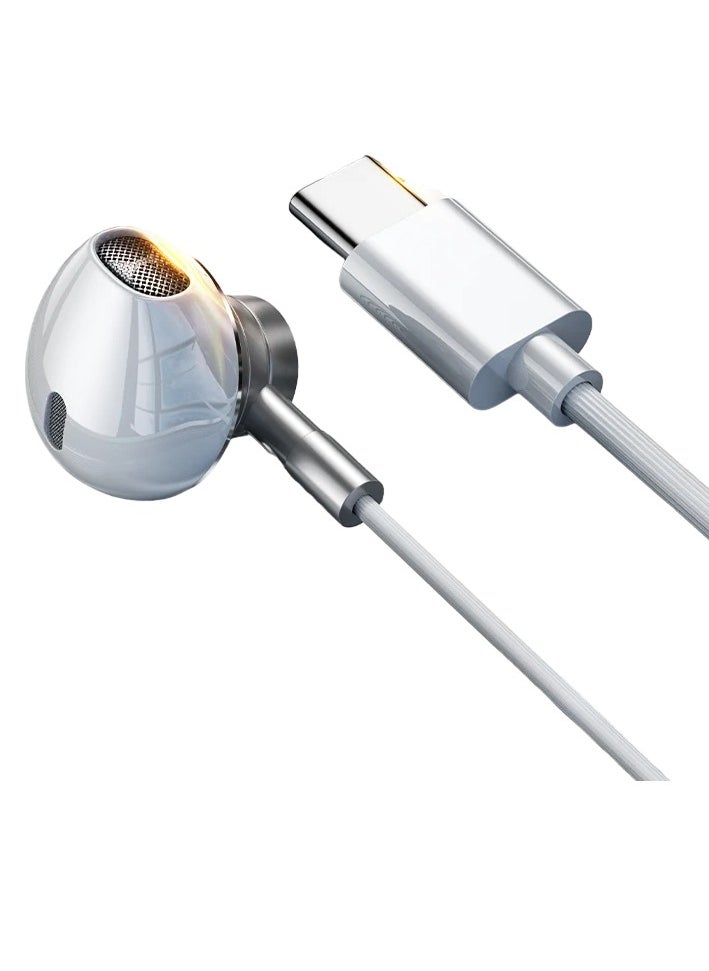 Wired Earbuds, Hifi Bass Stereo Game Headphones, Lightweight Universal Hand Free Wired Headsets, Durable Portable Clear Sound Earphones With Built In Mic, (1pc, Type C White)