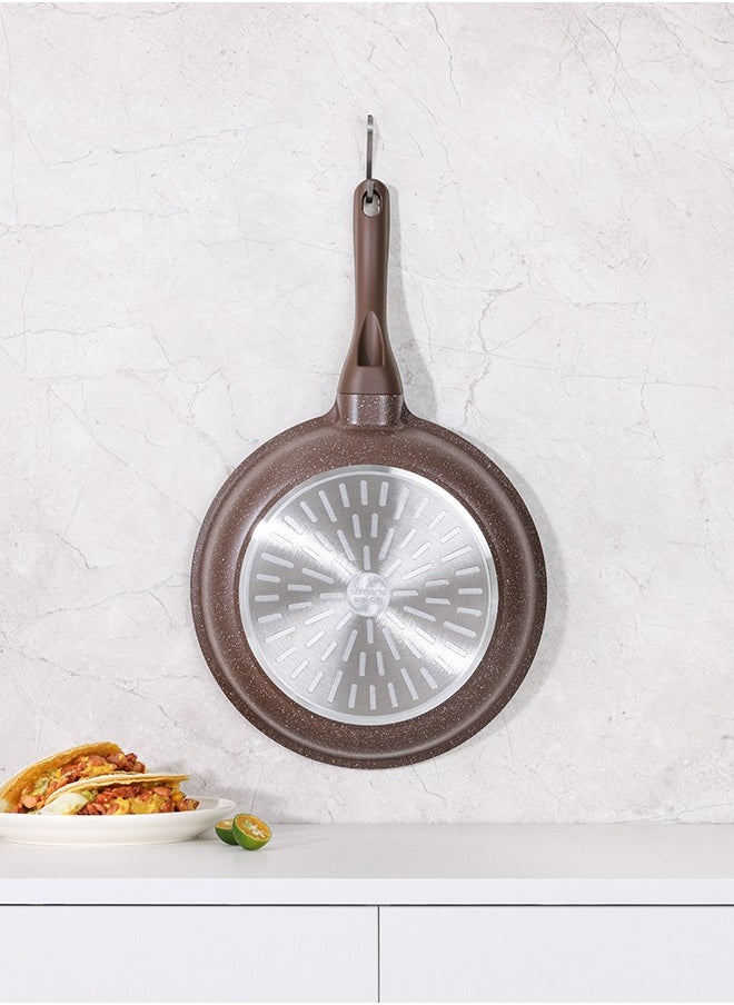 21 Piece Swiss Granite Coating Cookware Set,PFOA/PFOS/APEO Free,1X24Cm Casserole With Lid,1X29Cm Deep Fry Pan With Lid,1X24Cm Fry Pan,1X28Cm Fry Pan,1X16Cm Sauce Pan With Lid,1X20Cm Sauce Pan With Lid,1X28 Grill Pan,Utensils,7 Protector, Toffee Brown
