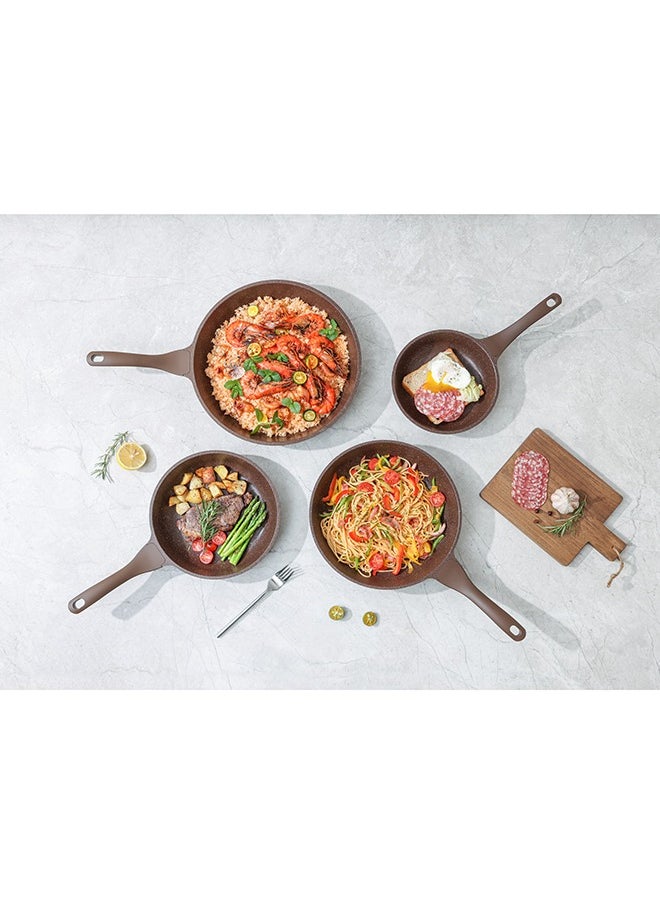 21 Piece Swiss Granite Coating Cookware Set,PFOA/PFOS/APEO Free,1X24Cm Casserole With Lid,1X29Cm Deep Fry Pan With Lid,1X24Cm Fry Pan,1X28Cm Fry Pan,1X16Cm Sauce Pan With Lid,1X20Cm Sauce Pan With Lid,1X28 Grill Pan,Utensils,7 Protector, Toffee Brown