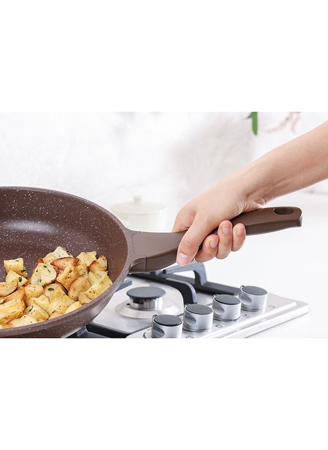 21 Piece Swiss Granite Coating Cookware Set,PFOA/PFOS/APEO Free,1X24Cm Casserole With Lid,1X29Cm Deep Fry Pan With Lid,1X24Cm Fry Pan,1X28Cm Fry Pan,1X16Cm Sauce Pan With Lid,1X20Cm Sauce Pan With Lid,1X28 Grill Pan,Utensils,7 Protector, Toffee Brown