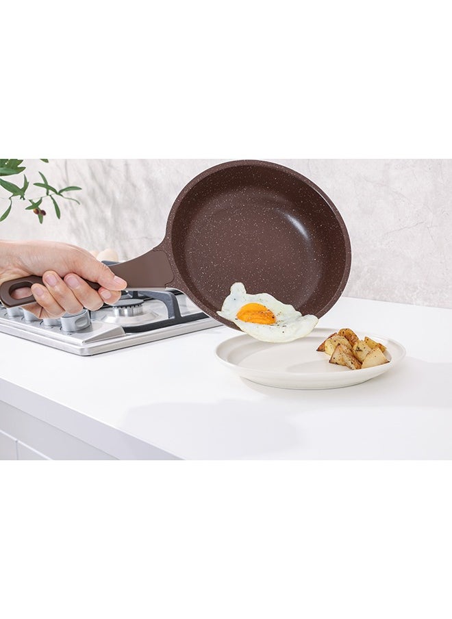 21 Piece Swiss Granite Coating Cookware Set,PFOA/PFOS/APEO Free,1X24Cm Casserole With Lid,1X29Cm Deep Fry Pan With Lid,1X24Cm Fry Pan,1X28Cm Fry Pan,1X16Cm Sauce Pan With Lid,1X20Cm Sauce Pan With Lid,1X28 Grill Pan,Utensils,7 Protector, Toffee Brown