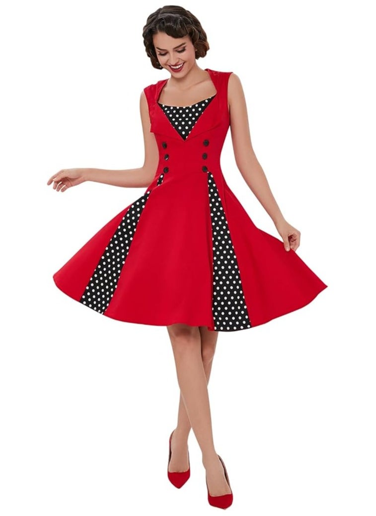 Women's Polka Dot Retro Vintage Style Cocktail Party Swing Dress