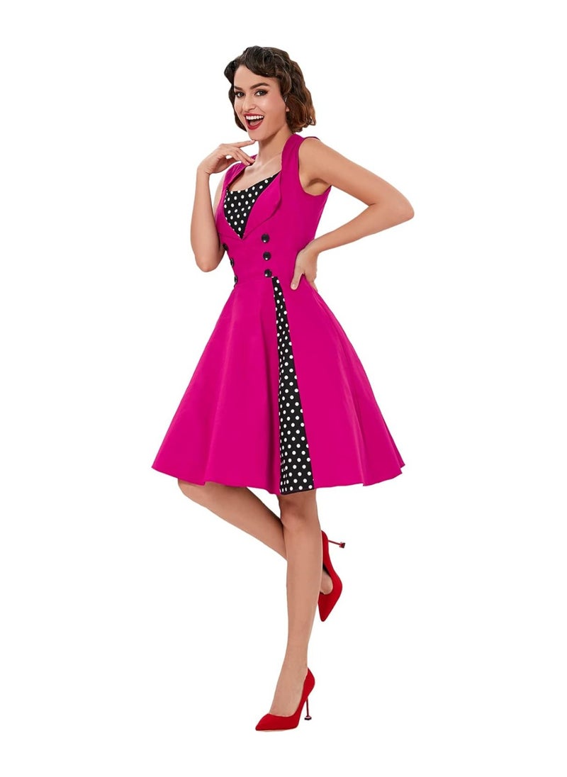 Women's Polka Dot Retro Vintage Style Cocktail Party Swing Dress