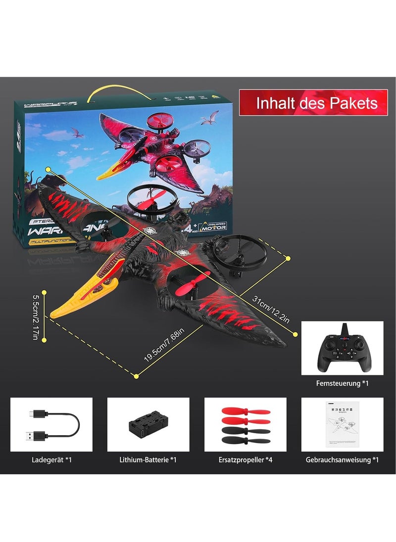 RC Aeroplane 2.4GHz Remote Controlled Aeroplane L0713 Quadcopter Floating Fighter Aircraft RC Aeroplane RTF for Beginners/Children/Adults, USB Charging, Red