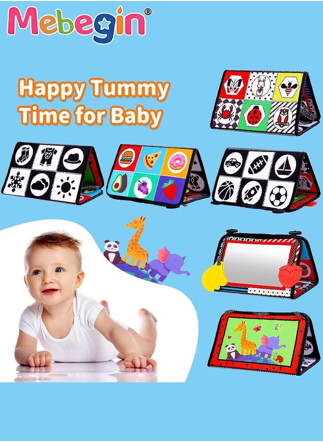 Foldable Cloth Book with Mirror, Tummy Time Mirror Toys for Babies, High Contrast Baby Sensory Toys with Crinkle Cloth Book u0026 Teethers, Montessori Toys, Creative Portable Baby Development Toy, E