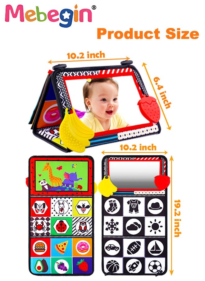 Foldable Cloth Book with Mirror, Tummy Time Mirror Toys for Babies, High Contrast Baby Sensory Toys with Crinkle Cloth Book u0026 Teethers, Montessori Toys, Creative Portable Baby Development Toy, E