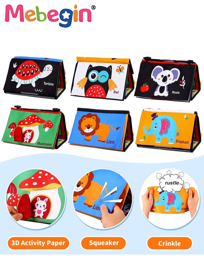 Foldable Cloth Book with Mirror, Tummy Time Mirror Toys for Babies, High Contrast Baby Sensory Toys with Crinkle Cloth Book u0026 Teethers, Montessori Toys, Creative Portable Baby Development Toy, E