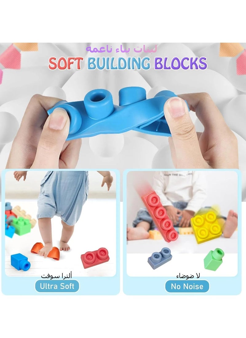 100PCS Baby Soft Blocks Set with Storage Bucket, Educational Building Blocks Toys, Toddler Sensory Sorting Stacking Toys, Rubber Soft Blocks, STEM Gifts for Preschool to Improve Creativity