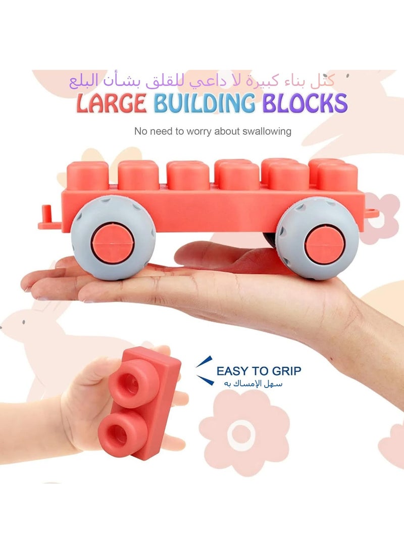 100PCS Baby Soft Blocks Set with Storage Bucket, Educational Building Blocks Toys, Toddler Sensory Sorting Stacking Toys, Rubber Soft Blocks, STEM Gifts for Preschool to Improve Creativity