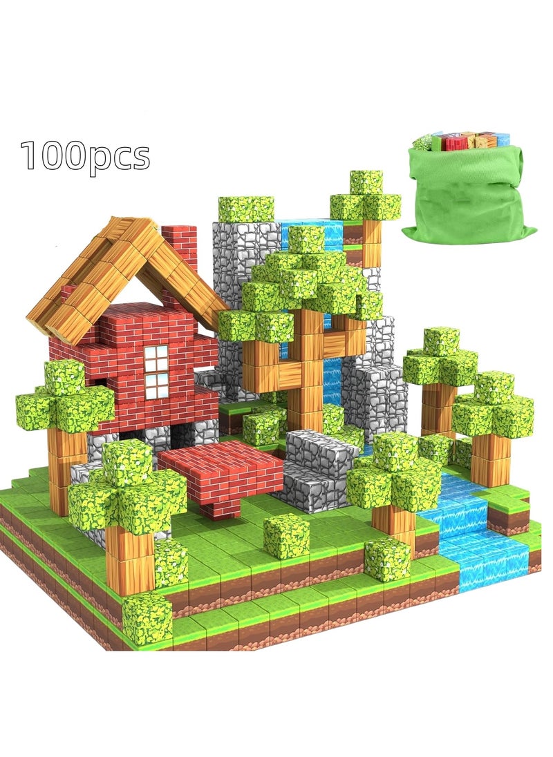 100PCS Magnetic Blocks, Kids Magnet Buliding Cube Set, STEM Educational Stacking Toys, Montessori Toys Birthday Gifts for Girls Boys
