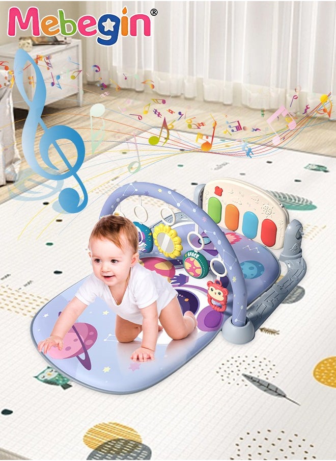 Baby Play Mat with 5 Sensory Toys and Piano Board, Baby Piano Gym Mat, Early Development Playmat, Musical Activity Center, Interactiveactivity Center for Babies, Used for Lying, Sitting, Tummy Time,