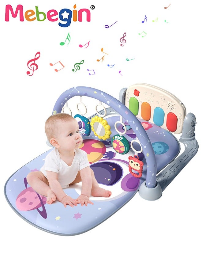 Baby Play Mat with 5 Sensory Toys and Piano Board, Baby Piano Gym Mat, Early Development Playmat, Musical Activity Center, Interactiveactivity Center for Babies, Used for Lying, Sitting, Tummy Time,