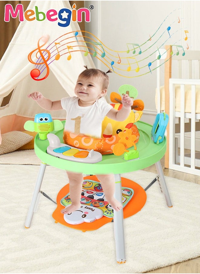 3 in 1 Baby Activity Center Equipped with Footstep Music Pad and Keyboard, Multi-functional Baby Chair with Removable Toy Tray, Activity Jumper and Bouncer for Babies' Early Education, Height Adjust