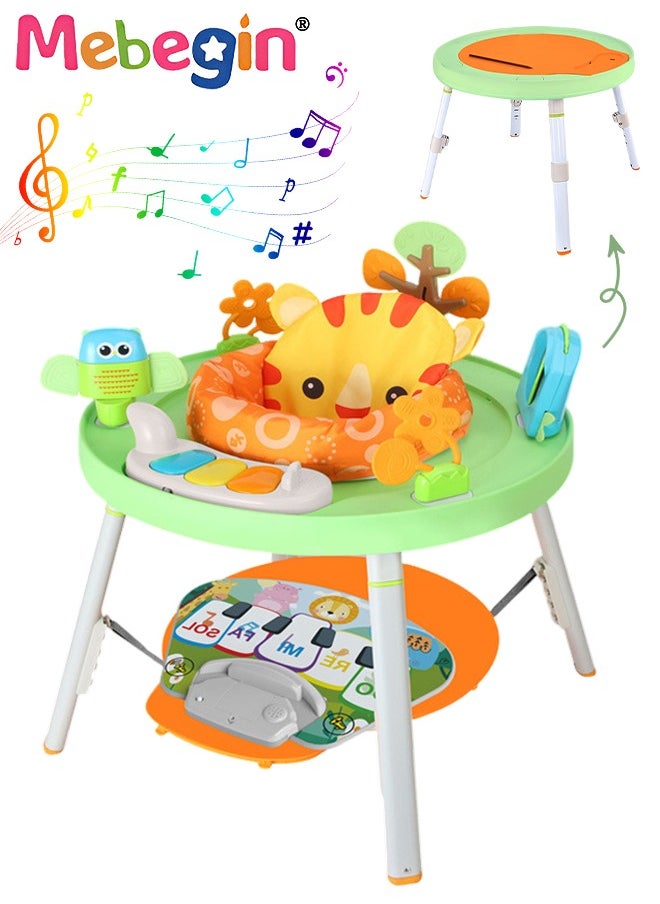 3 in 1 Baby Activity Center Equipped with Footstep Music Pad and Keyboard, Multi-functional Baby Chair with Removable Toy Tray, Activity Jumper and Bouncer for Babies' Early Education, Height Adjust