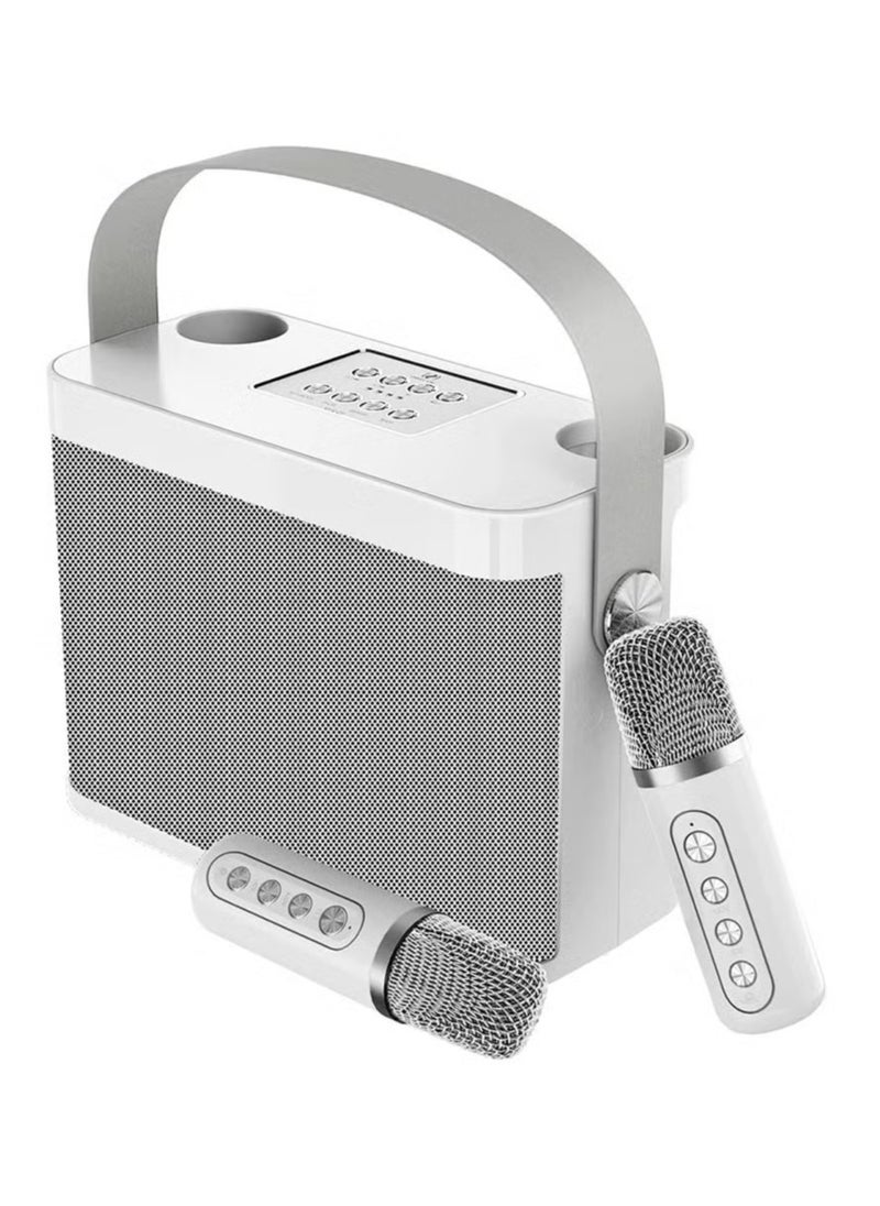YS-219 Karaoke Machine with 2 Wireless Microphones, Portable Bluetooth Speaker with LED Lights, Built-in FM Radio, Rechargeable Battery, Perfect for Parties, Home Entertainment, Singing & Music Lovers.