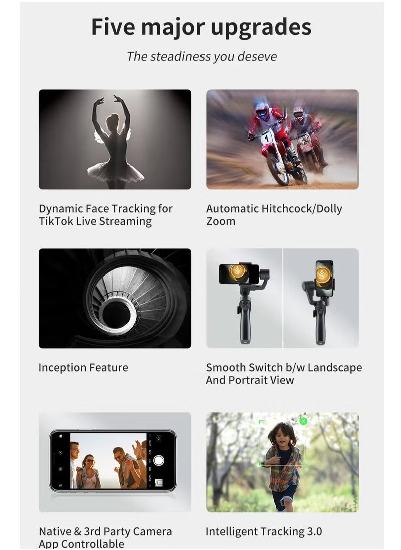Capture 2S 3-Axis Handheld Gimbal Stabilizer – Bluetooth Connection, Focus Pull & Zoom, Compatible with Smartphones – Ideal for Smooth Video Recording, Live Vlogging, and Cinematic Shots – Perfect for Content Creators and Influencers