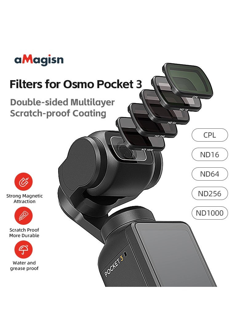 aMagisn Premium Filters and Protective Lens for DJI Osmo Pocket 3 - Essential Accessories for Action Cameras (ND16/64/256/1000 + CPL)