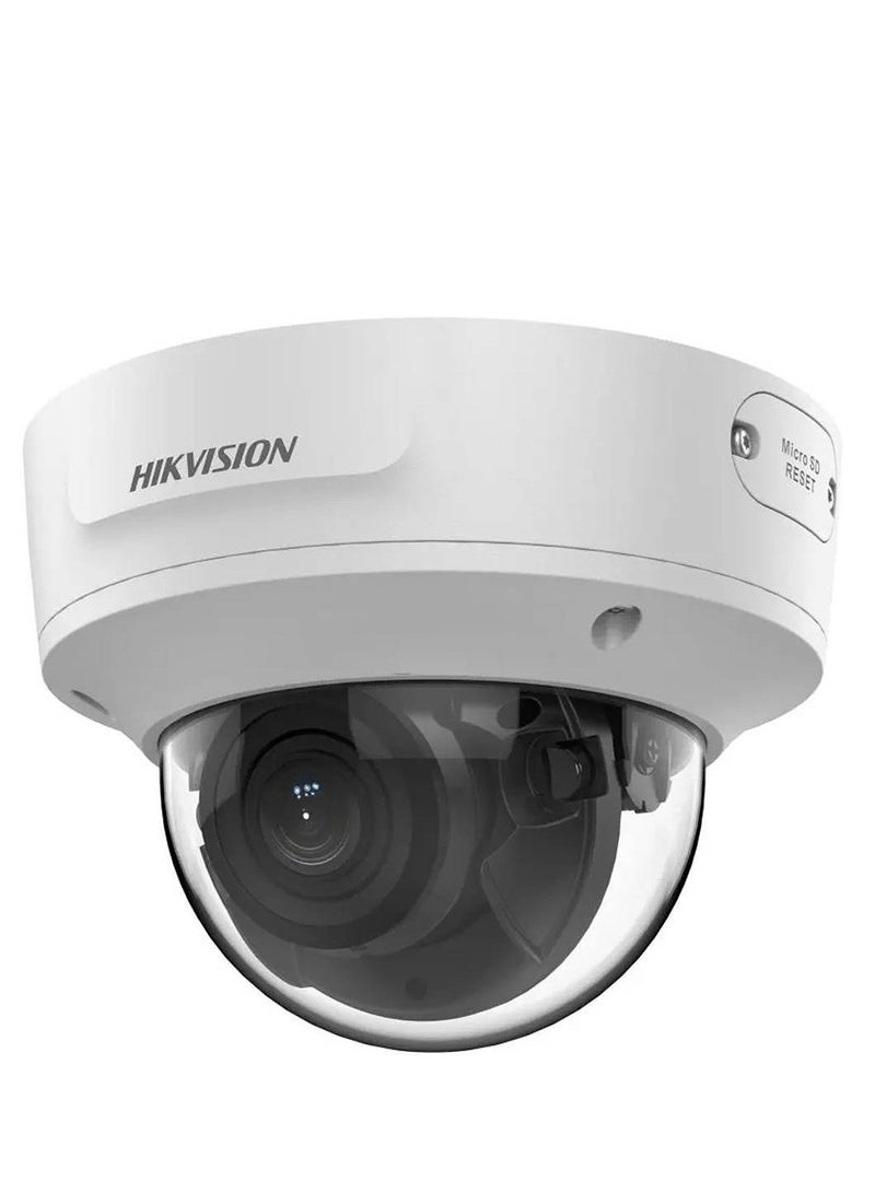 4MP AcuSense Motorized Varifocal Dome Network Camera, 2.8 to 12mm Motorized Varifocal Lens, Up to 40m IR Range, H.265+, 120 dB true WDR, RJ45 ETH, IP67 / IK10, White | DS-2CD2743G2-IZS