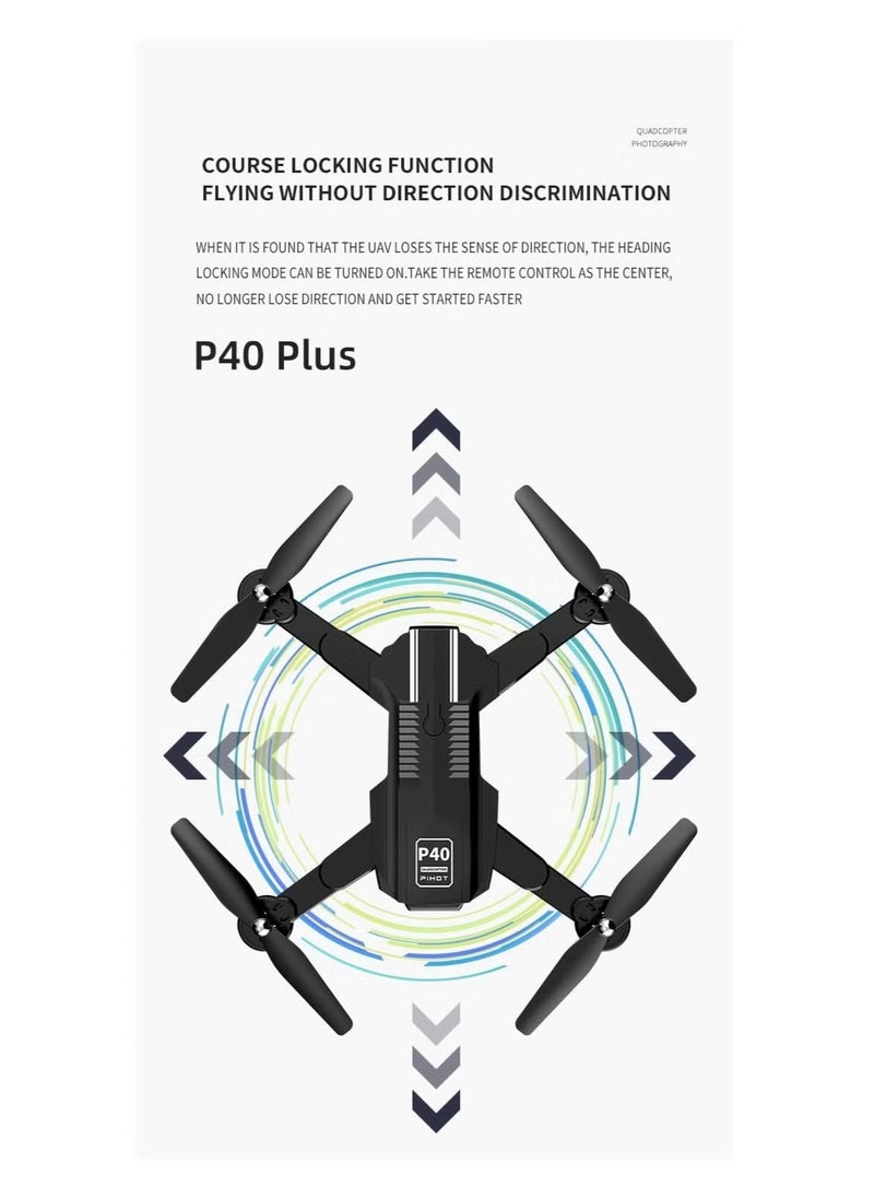P40 Drone with Dual Camera – Remote Camera Mode Adjustment, Visual Positioning System, 4K HD Aerial Photography, Foldable & Portable Design, Includes Travel Suitcase, Ideal for Vlogging, Aerial Shots, and Outdoor Exploration