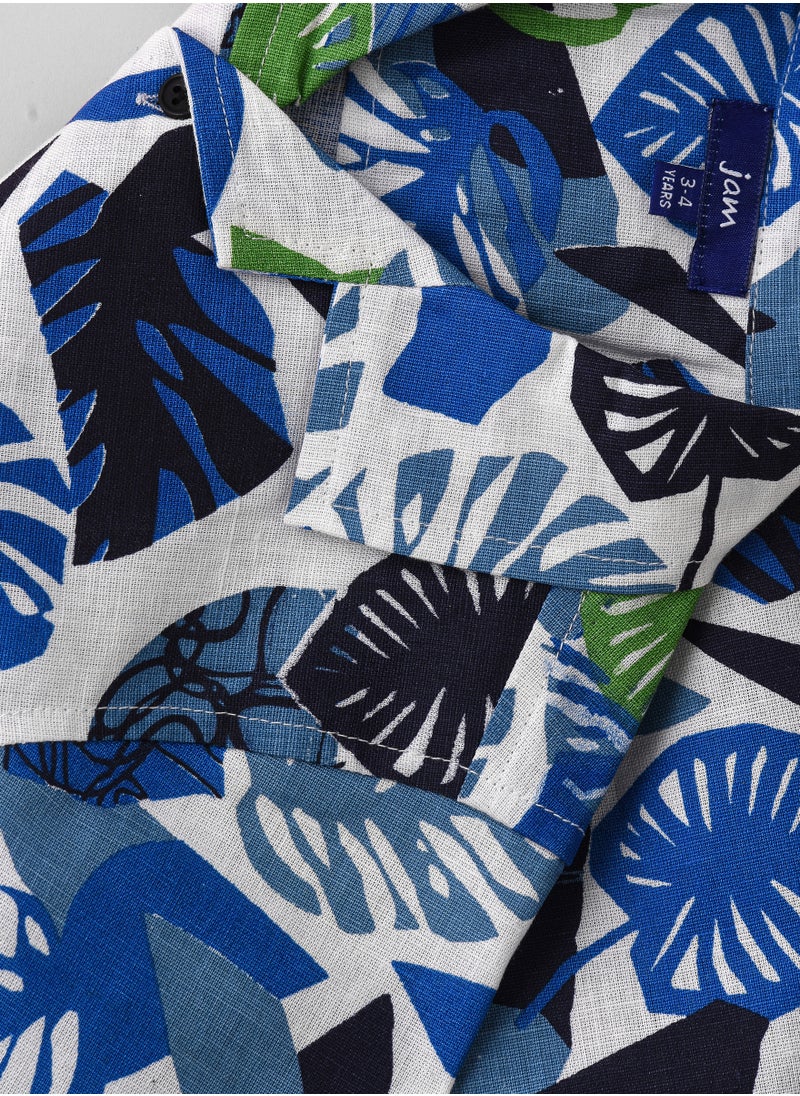 Vibrant Tropical Print Short Sleeve Shirt for Boys