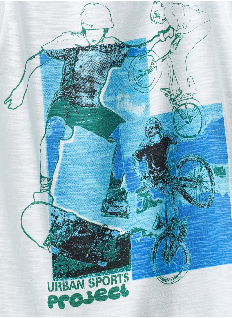 Urban Sports Project' Athletic Graphic T-Shirt for Boys - White