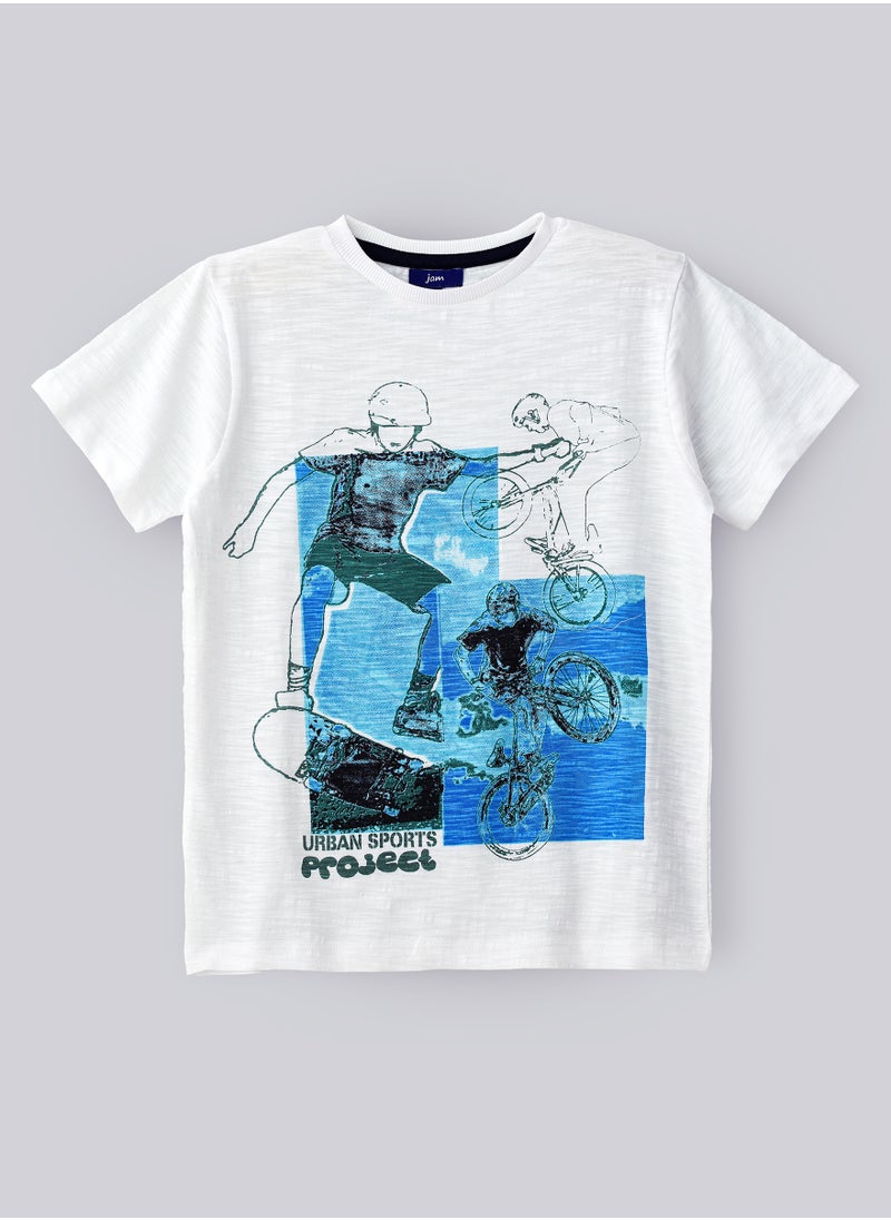 Urban Sports Project' Athletic Graphic T-Shirt for Boys - White