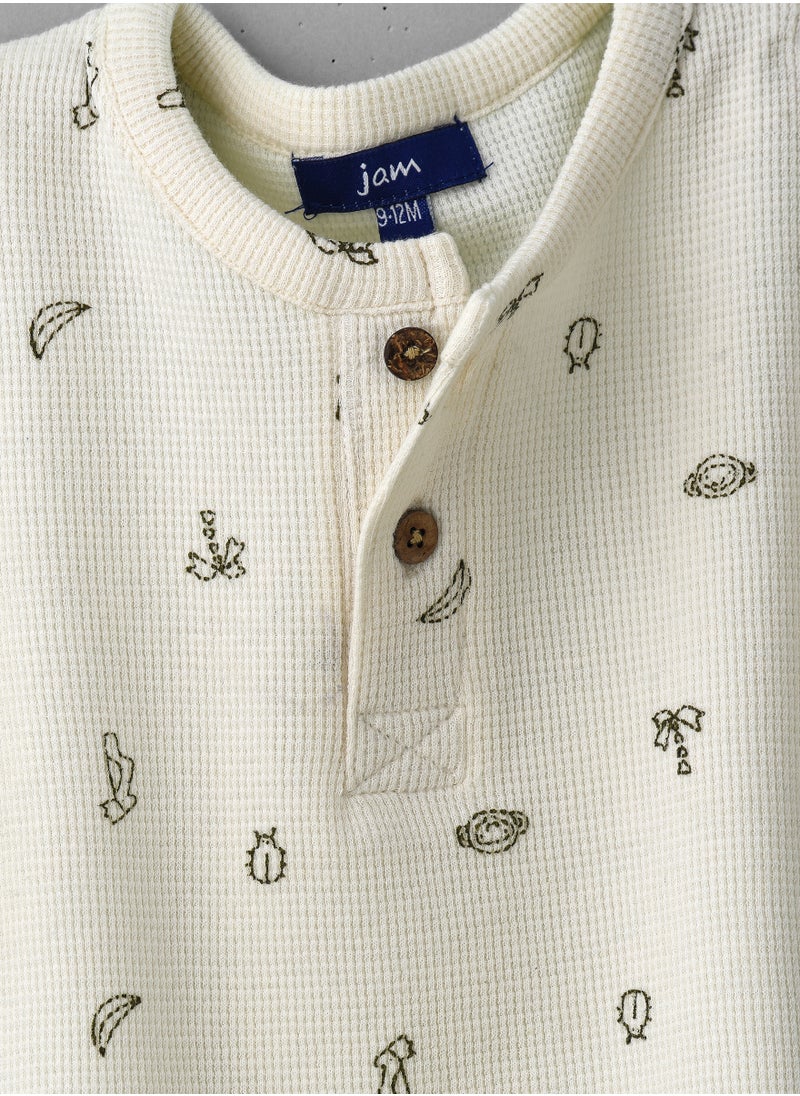 Boys' Beige Animal Print Cotton T-Shirt