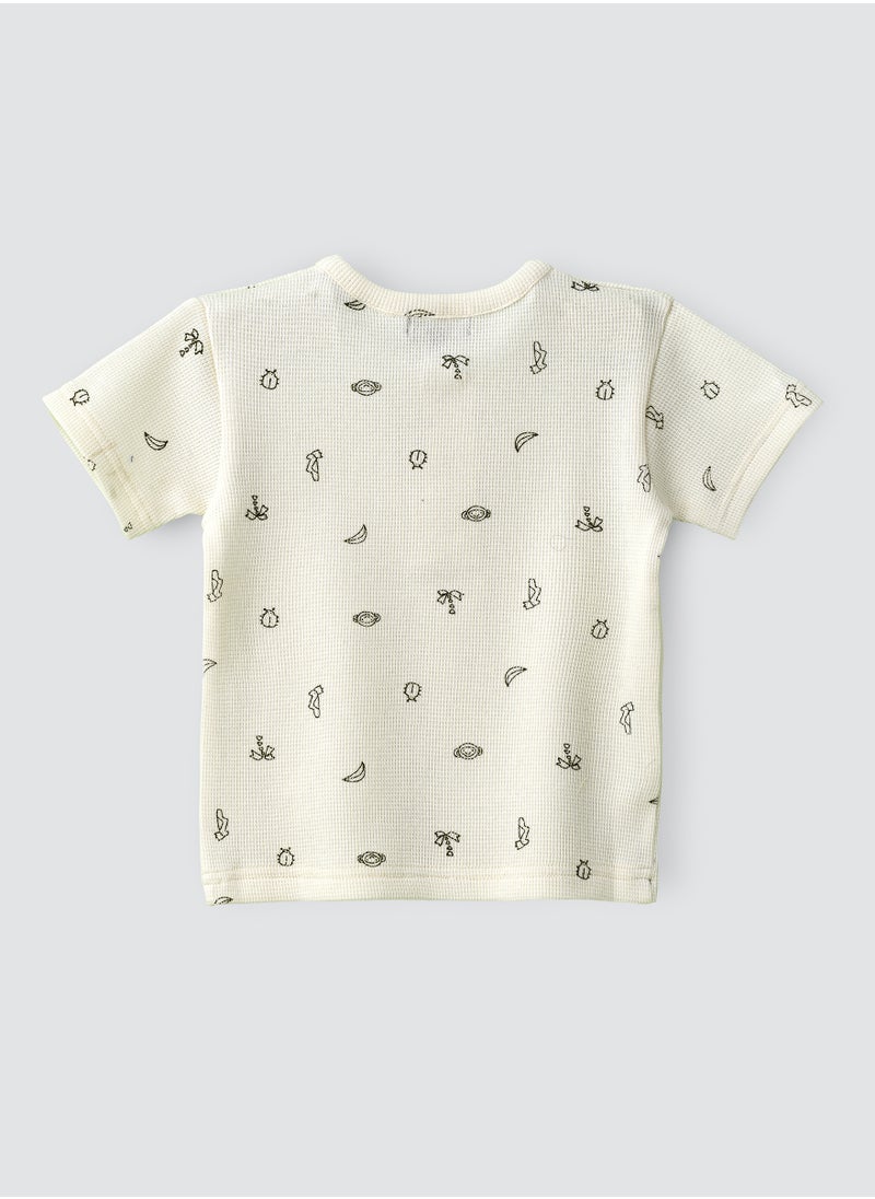 Boys' Beige Animal Print Cotton T-Shirt
