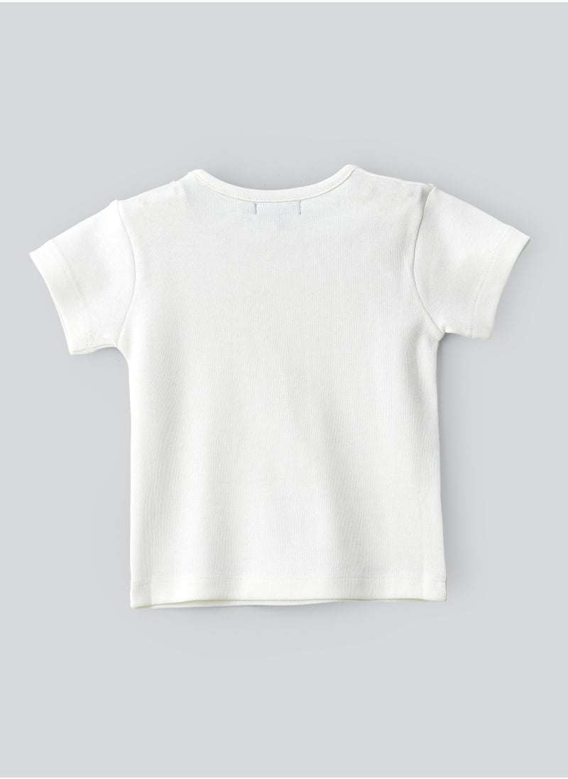 Boys' White Sloth Pattern Cotton T-Shirt