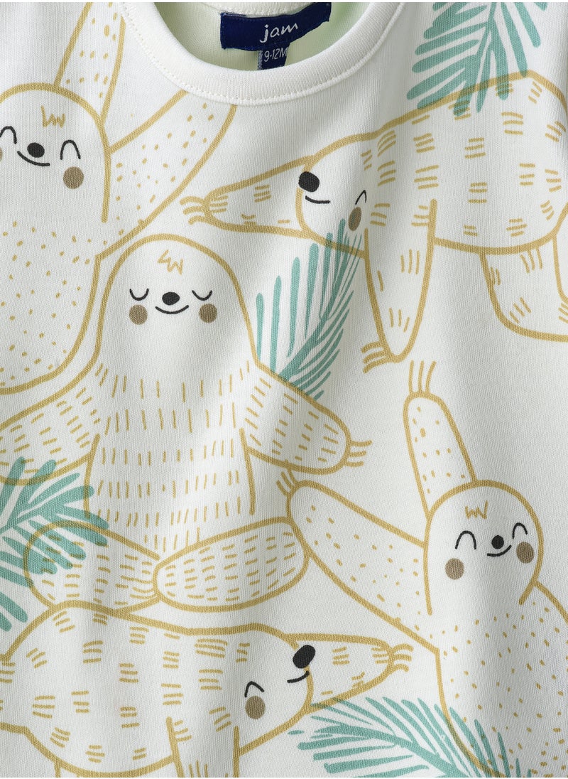 Boys' White Sloth Pattern Cotton T-Shirt