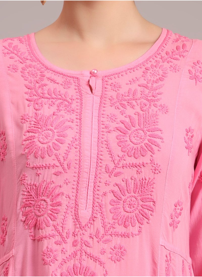 Hand Embroidered Chikankari Modal Ombre Jalabiya-AL4018