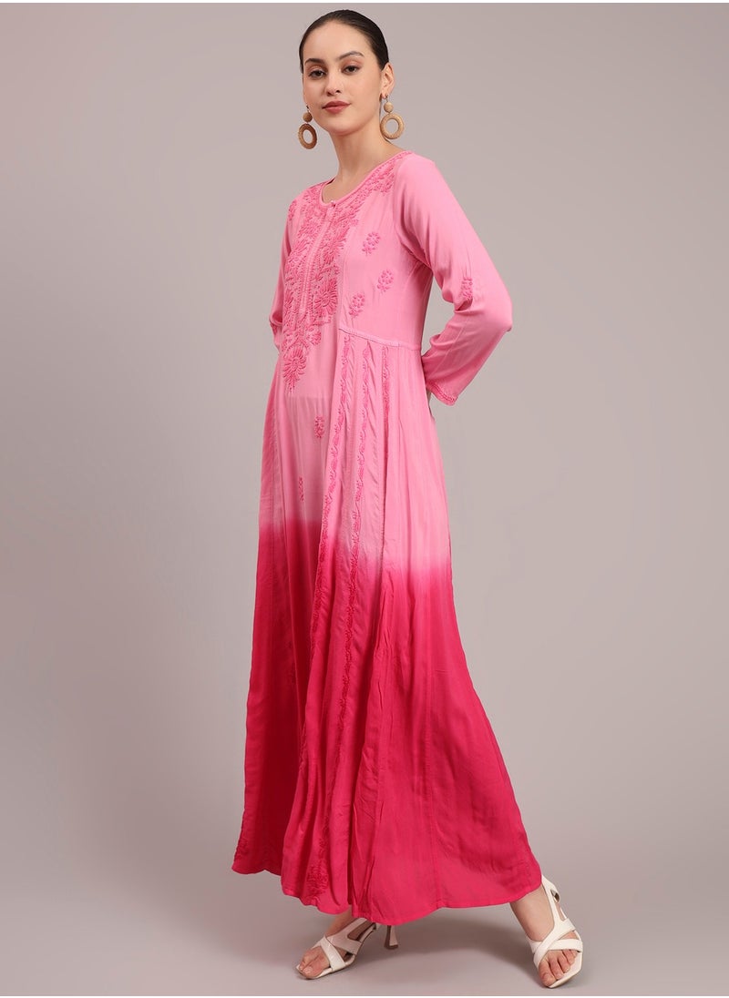 Hand Embroidered Chikankari Modal Ombre Jalabiya-AL4018