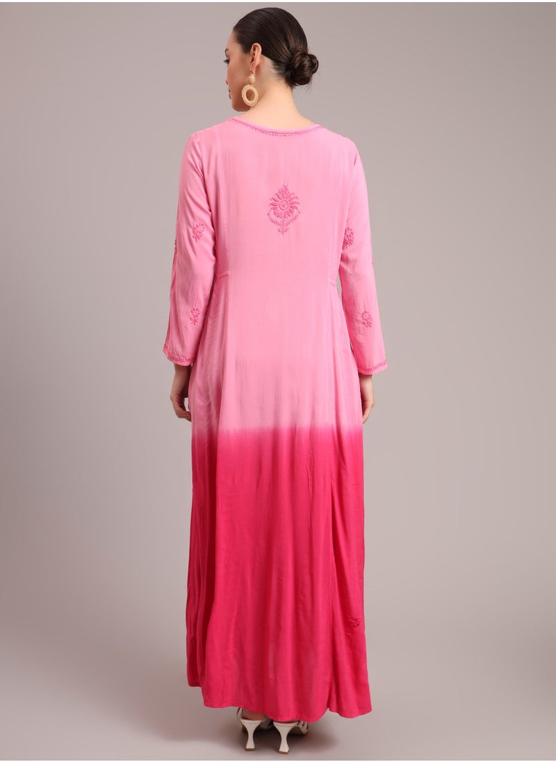 Hand Embroidered Chikankari Modal Ombre Jalabiya-AL4018