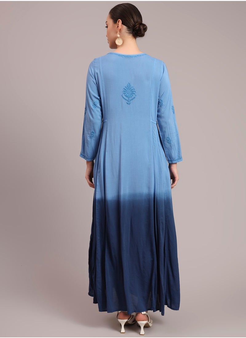 Hand Embroidered Chikankari Modal Ombre Jalabiya-AL4018