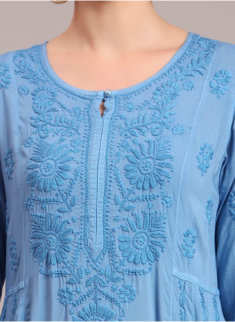 Hand Embroidered Chikankari Modal Ombre Jalabiya-AL4018
