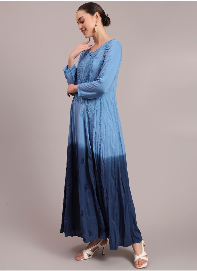 Hand Embroidered Chikankari Modal Ombre Jalabiya-AL4018