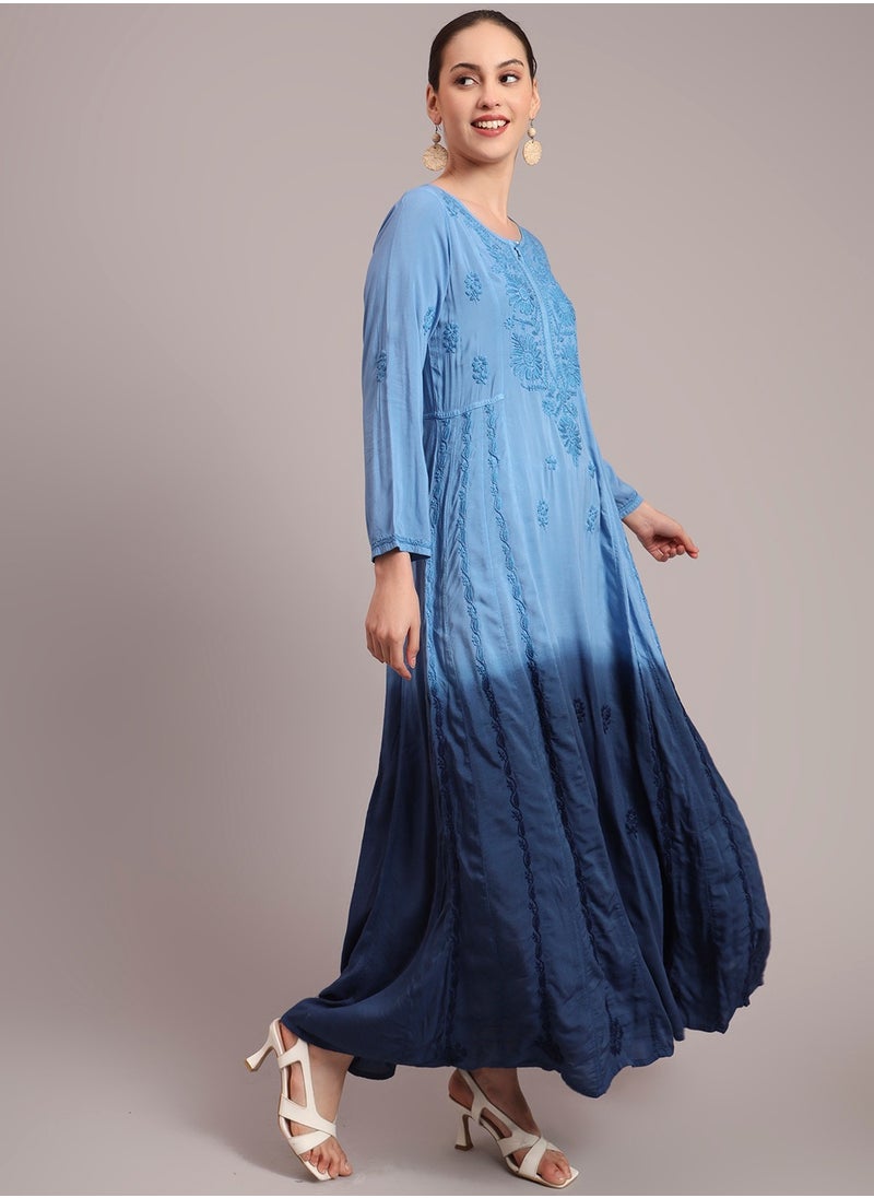 Hand Embroidered Chikankari Modal Ombre Jalabiya-AL4018
