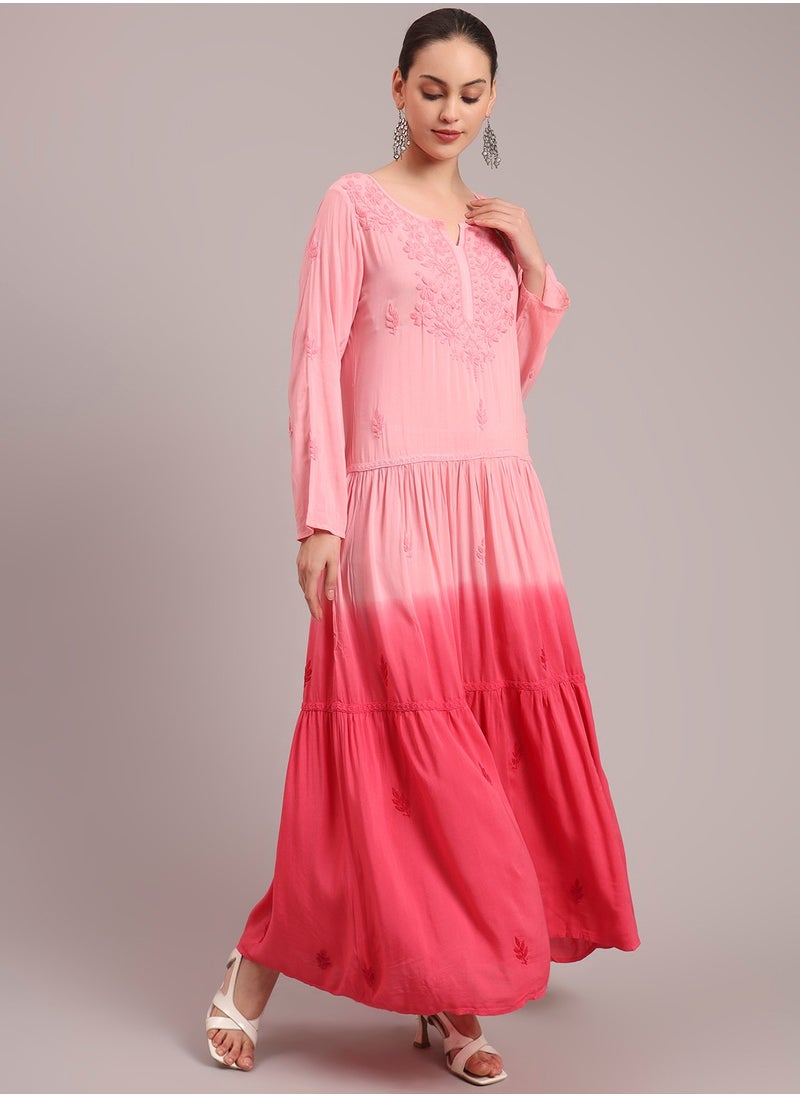 Hand Embroidered Chikankari Modal Ombre Jalabiya-AL4047