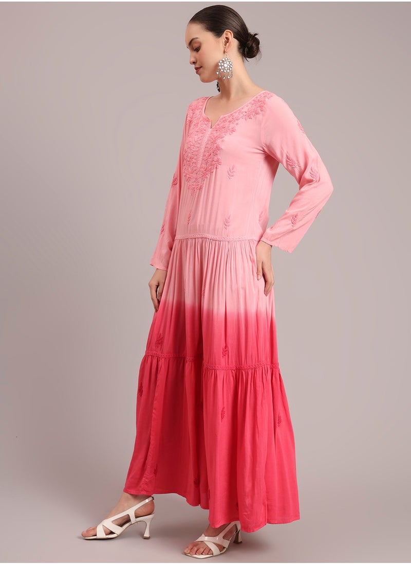 Hand Embroidered Chikankari Modal Ombre Jalabiya-AL4047