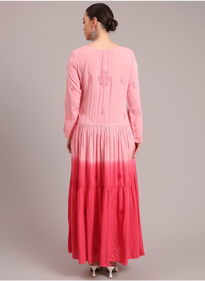 Hand Embroidered Chikankari Modal Ombre Jalabiya-AL4047
