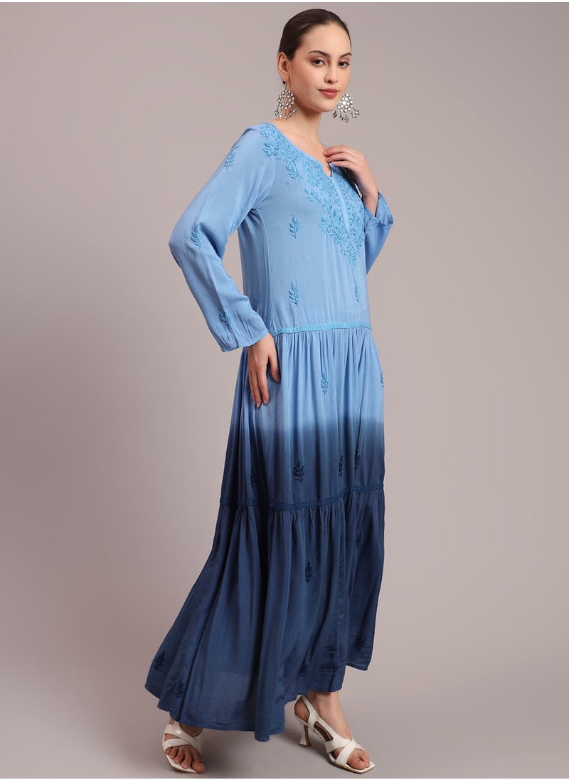Hand Embroidered Chikankari Modal Ombre Jalabiya-AL4047