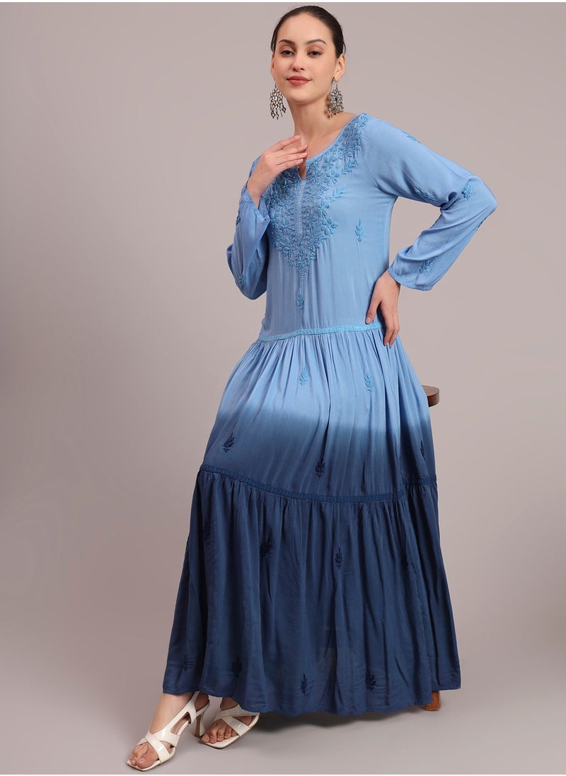 Hand Embroidered Chikankari Modal Ombre Jalabiya-AL4047