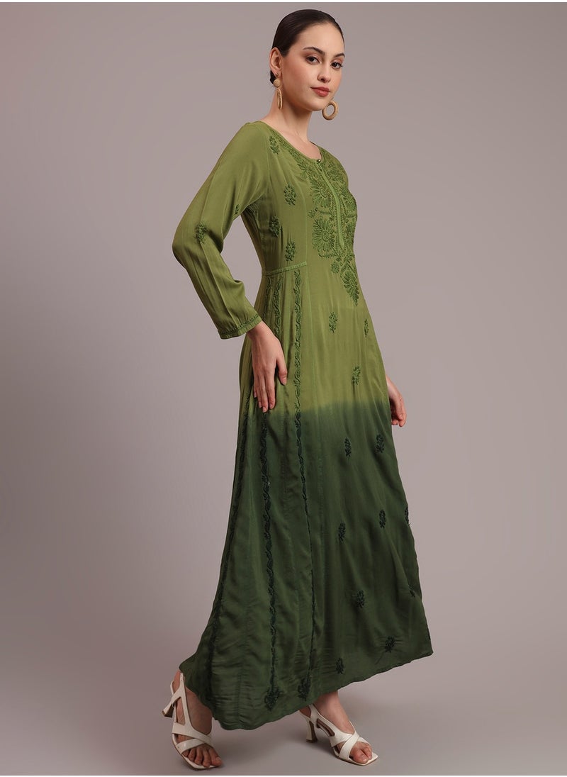 Hand Embroidered Chikankari Modal Ombre Jalabiya-AL4018